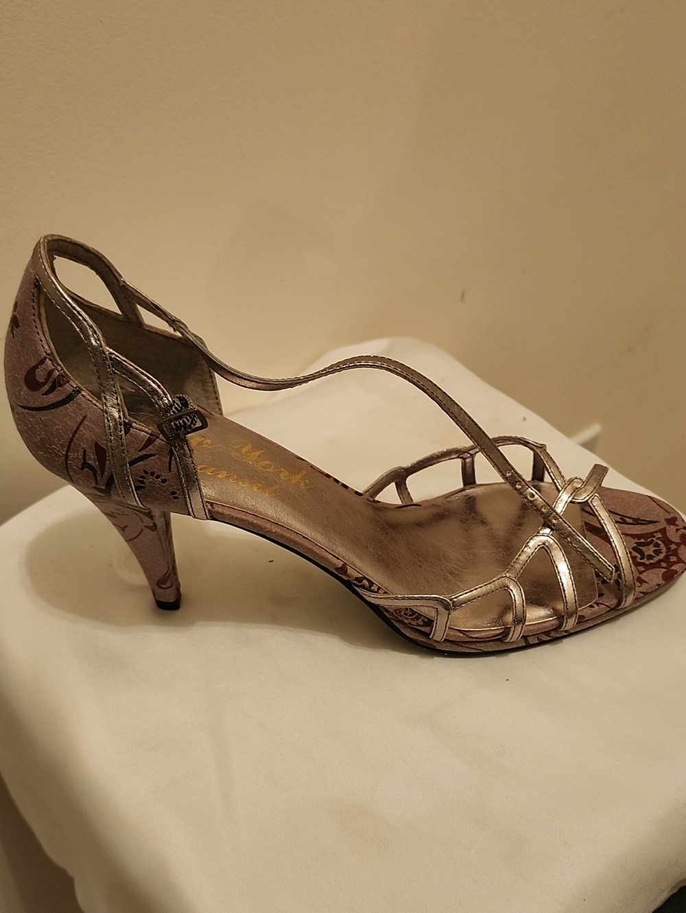 Women's Metallic Beige Strappy Dress Heels
